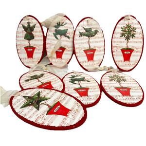 Wood Oval Ornaments Babcock & Story  Natures Prints Impressions Set of 8